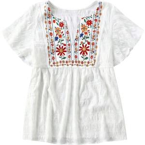 SOLY HUX Women's Plus Size Floral Blouse Notched V Neck Short Sleeve Peplum Babydoll Summer Vacation Shirt Tops White Floral X-Large Plus