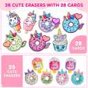 Valentines Day Gifts for Kids, Valentines Unicorn Donut Erasers with Cards, Classroom Exchange Prizes & Party Favors, Ideal Valentine Gifts for Boys Girls, School Classroom Prize Exchange (Ice cream)