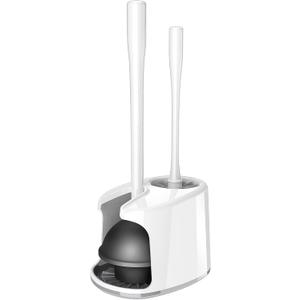 MR.SIGA Toilet Plunger and Bowl Brush with Holder, Heavy Duty Toilet Brush and Plunger Set for Bathroom Cleaning, White, 1 Set
