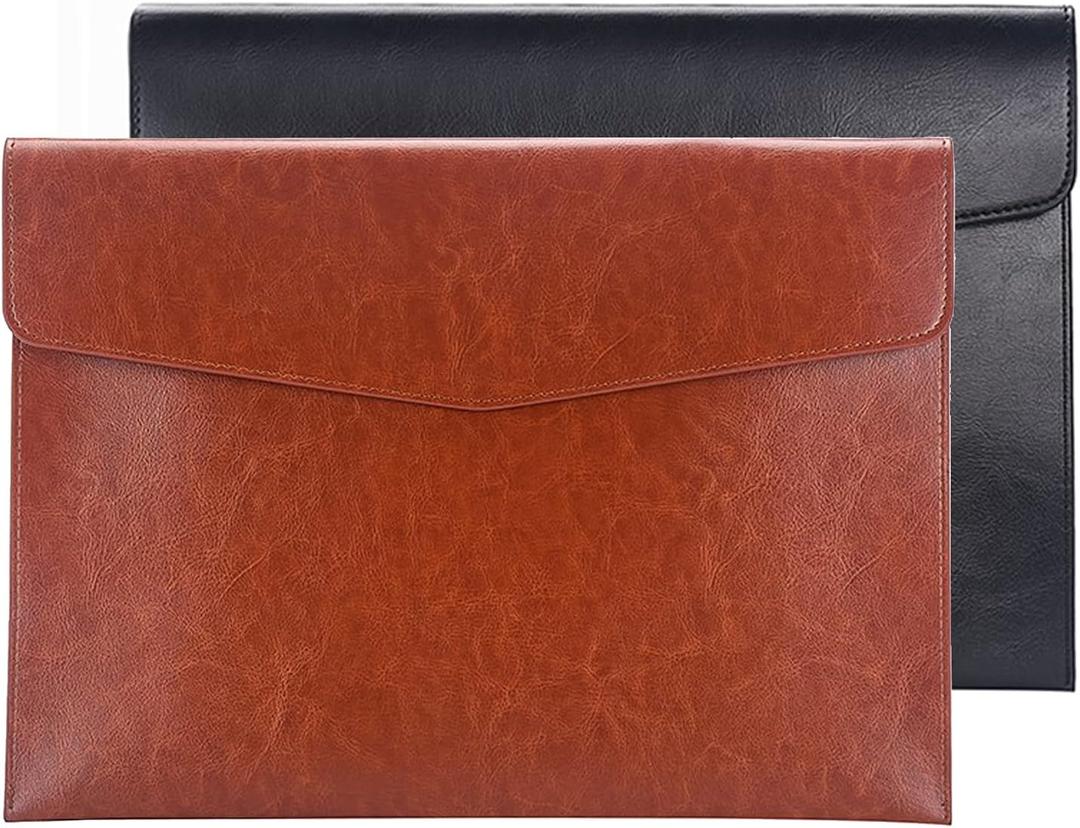 Enyuwlcm PU Leather A4 File Folder Document Holder Envelope Folder Case with Snap Closure for Receipt Contract Black&Brown (A4-2Packs, Black&brown)