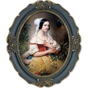 SIMON'S SHOP Oval Picture Frames 8x10 for Wall and Tabletop, Vintage 8x10 Picture Frame in Dark Navy Blue with Gold Accents, Victorian Photo Frames