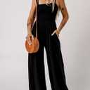 Dokotoo Women's Casual Loose Overalls Jumpsuits One Piece Sleeveless Wide Leg Long Pant Rompers With Pockets (Black), Small