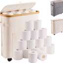 Toilet Paper Storage with Lid, Holds 12 to 16 Rolls, 33L Large Capacity & Space-Saving Design, Free Standing Toilet Paper Basket Organizer with Wheels, Waterproof Slim Bathroom Storage Holder (Beige)