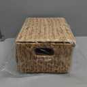 LUSYDECO Set of 3 Scalloped Edge Wicker Basket with Lid, Rectangle Wicker Storage Basket with Built-in Handles, Multipurpose Organizer Rattan Display Boxes for Shelf, Nursery Room