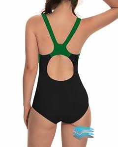 Beautikini Period Swimwear One Piece Leak Proof Racerback Swimsuit Menstrual Color Block Bathing Suit for Girls Green XS