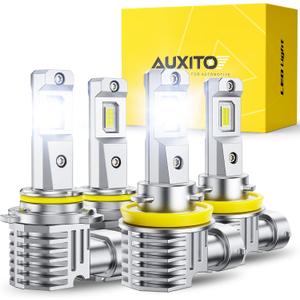 AUXITO 9005 H11 LED Bulbs Combo, 60,000LM Super Brighter, 1:1 Halogen Mini Size, 6500K White H9 H8 HB3 Driving Light Bulbs, Plug and Play,Pack of 4