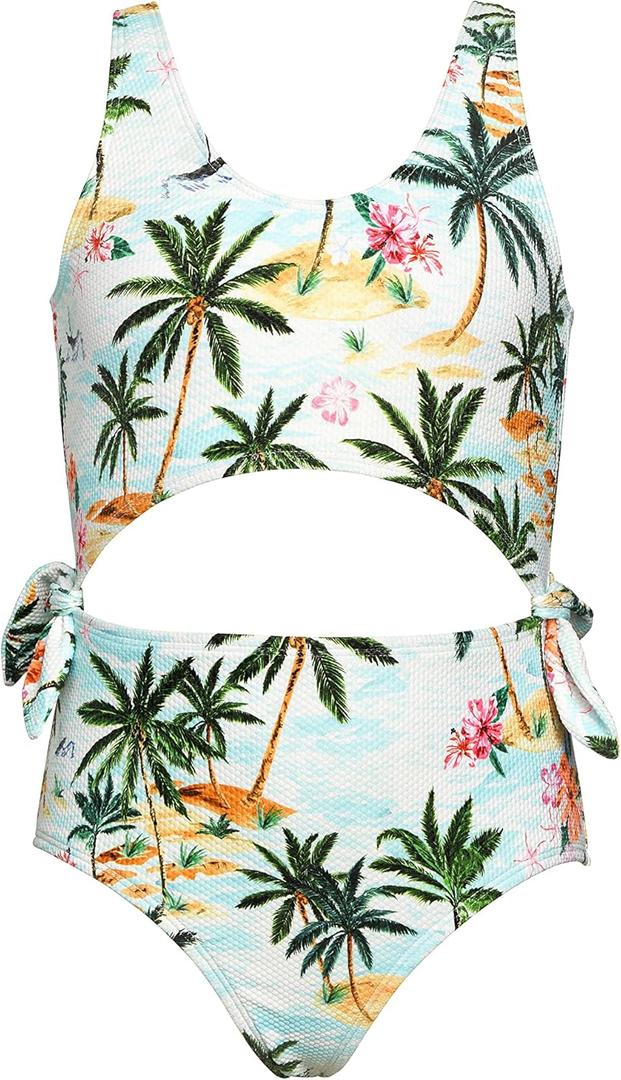 Hobie Girls Cutout One Piece Swimsuit (7, Multi//Destination Vacation)