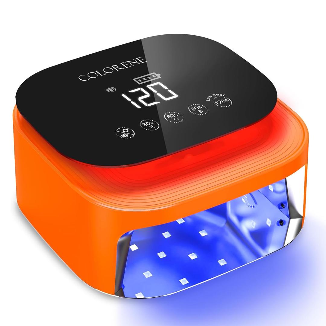 Cordless UV LED Nail Lamp, 60W Rechargeable Nail Dryer Gel Polish Light, Intelligent Auto Sensor LCD Display Curing Lamp, Portable 30 Beads LED Nail Light with 4 Timer Setting (Orange)