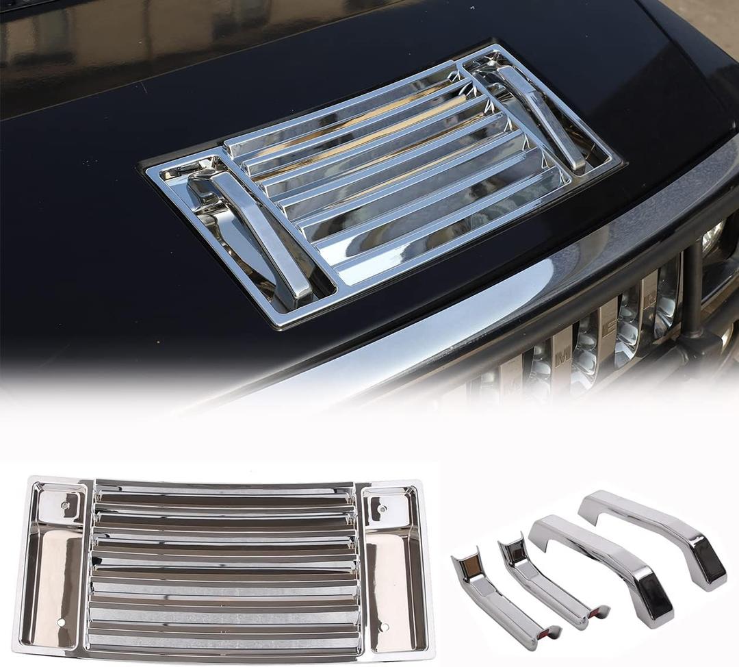 Hood Deck Vent Panel Trim Compatible with Hummer H2 2003-2009, Front Hood Vent Louver Cover, ABS Hood Deck Vent Panel Covers Trim Moulding (Bright Silver)