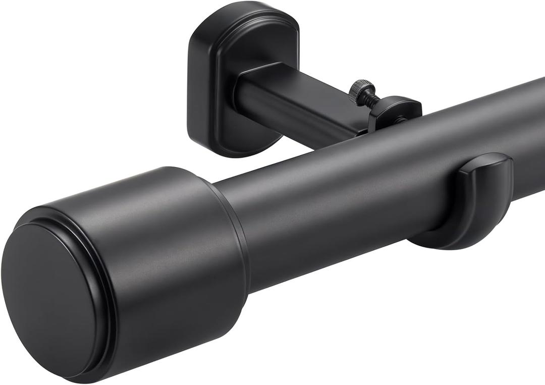 1 1/8 Inch Diameter Curtain Rod 66-120Inch(5.5-10ft), Heavy Duty Curtain Rods for Window, Telescoping Large Single Drapery Rod with Modern Cap Finials and Adjustable Brackets, Matte Black