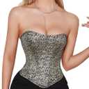 Moessa Women's Satin Corset Top Sexy Backless Strapless Sweetheart Neck Bustier Boned Bodyshaper Party Crop Top (Gold), S