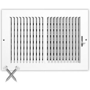 12x8 Supply Air Vent Cover 2-Way Grille for Wall or Ceiling Duct Opening - Adjustable Register Flat Stamped Face Air Diffuser by HVAC Premium - White - Overall Size: 13.75" x 9.75"