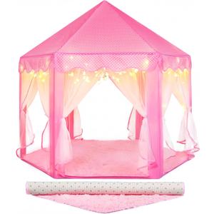 Princess Tent for Girls Indoor: with Rug, Star Lights - Pink Play Tent for Kids, Girls Toys for Indoor and Outdoor Games, Princess Castle Playhouse