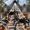 ArtCreativity Giant Spider Halloween Decorations, Includes Two 24" Spiders and a 16.4' Spider Web, Outdoor Spider Web Decoration with 2 Giant Spiders, Outdoor Halloween Decorations for Haunted House