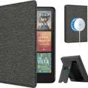 CoBak Stand Case for 7" Kindle Paperwhite 12th Gen 2024 and Kindle Colorsoft with Hand Strap - Compatible with iPhone MagSafe, for Samsung/Belkin/Anker Wireless Charging Pads, Durable, Auto Sleep Wake (*Gray)