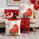 Set of 2 Happy Valentine's Pillow Covers 18x18 Inch Valentines Day Vintage Truck Heart Design Throw Pillow Covers Romantic Farmhouse Bedroom Sofa Valentines Gift for Couple Decor