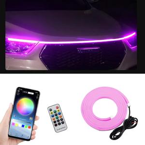 Pack-1 Car Hood LED Strip Light, 59In Long 12V Vibe Light, Waterproof Safe Guide Strip With Tape, Universal for Car Truck SUV Interior & Exterior (Pink)