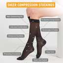 2 Pairs Sheer Compression Socks for Women - 15-20 mmHg Knee High Sheer Compression Stockings for Support Circulation Swelling Edema Work Office Travel, Black, Medium