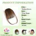 NAYOO Clip in Bangs Human Hair Medium Brown Wispy Bangs with Temples Fringe Hairpiece Natural Looking Curved Fake Bangs Hair Extensions for Women