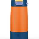 Ello Kids Colby 12oz Stainless Steel Insulated Water Bottle with Straw and Built-In Silicone Coaster Carrying Handle and Leak-Proof Locking Lid for School Backpack, Lunchbox, and Outdoor Sports