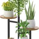 5 Tier Plant Stand Indoor, Metal Wood Flower Holder, Heavy Duty Tall Round Multiple Shelf, Sturdy Spiral Planter Orchid Display Rack for House Living Room Patio Corner Bathroom, Modern Black