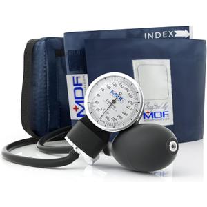 MDF Instruments, Calibra Aneroid Premium Professional Sphygmomanometer, Blood Pressure Monitor with Adult Cuff & Carrying Case, Lifetime Calibration, White Dial, Navy Blue Cuff, MDF808M04 (Standard Gauge - Adult Cuff)