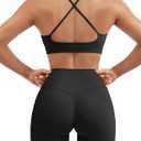 SUUKSESS Womens Workout Set Crew Neck Strappy Sports Bra Tank High Waist Tummy Control Bike Short Outfit (Black, S)