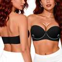 Upushall Strapless Push Up Bras for Women Padded Add one Cup Balconette | Underwire Convertible Bra for Small Chested (Black)
