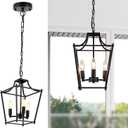 Lantern Pendant Light Black Pendant Light Fixtures 3-Light Black Lantern Pendant Lights, 9.4" Adjustable Farmhouse Pendant Lighting for Kitchen Island Dining Room Foyer