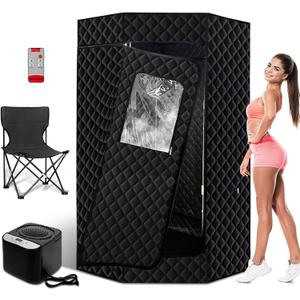 PEEKO Portable Sauna Box, Steam Sauna for Home with 4L Steamer, Remote Control, Folding Chair and Mat, Personal Sauna Tent for Wellness & Relaxation, 71x 36x36, 15 Levels,Gym-Black