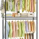 Rolling Clothes Rack for Hanging Clothes, 47.2"x 11.8"x 79" Large Capacity Garment Rack with Double Rods & 3 Wire Shelves, Portable Closet with Wheels for Bedroom, Laundry, Balcony (Black)