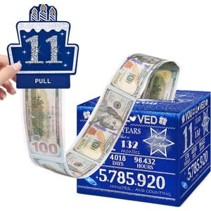 11 Happy Birthday Money Box for Cash Gift, 11th Birthday Decorations for Boys and Girls, Gifts for 11 Year Old Boy, Boy Gift Ideas, Cool Things for Teen -Blue with 100PCS Bags