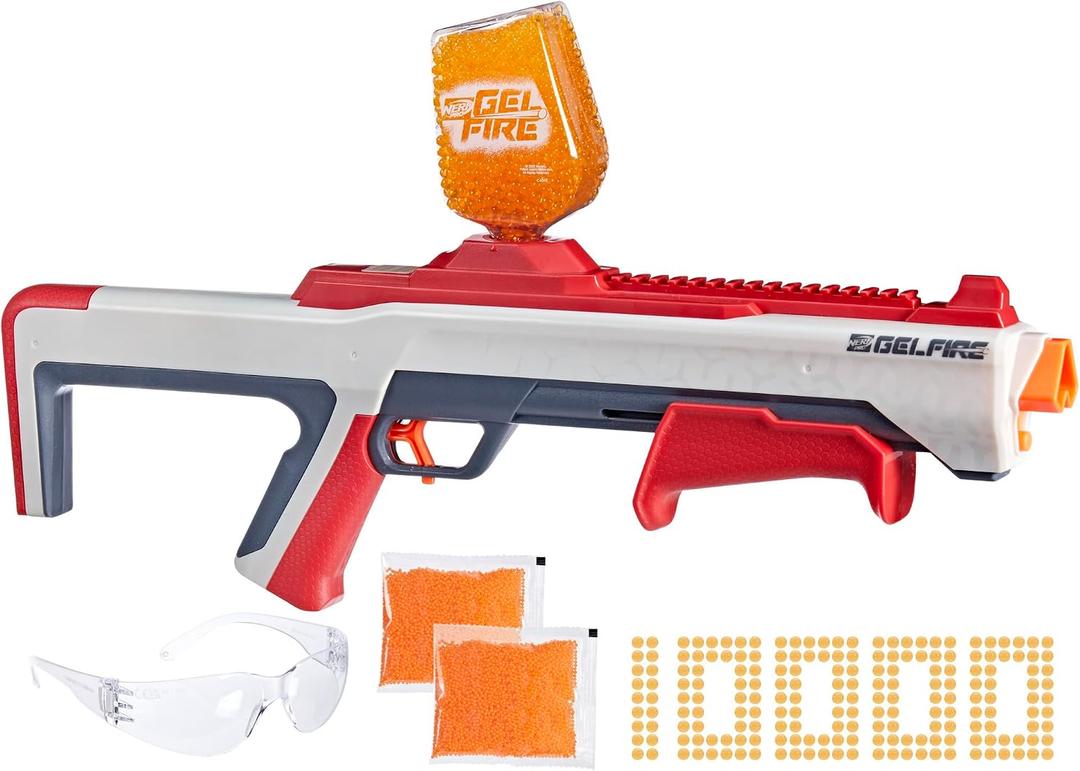 NERF Pro Gelfire Raid Blaster, Fire 5 Rounds at Once, 10,000 Gel Rounds, 800 Round Hopper, Eyewear, Toys for Teens Ages 14 & Up, Large