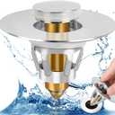 Three colors Bathroom Sink Stopper, 1.1-1.5" Bathroom Sink Drain Strainer, Universal Wash Basin Pop Up Drain Stopper, Bounce Core Push Type Sink Plug, Anti-Clogging, Stainless Steel (Silver, 2PCS)