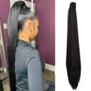 SEIKEA 32 Inch Clip in Ponytail Extension Wrap Around Long Straight Pony Tail Hair Synthetic Hairpiece for Women - Black
