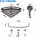 Corner Shower Caddy Suction Cup Shower Shelf Corner No Drilling Bathroom Shower Organizer Storage Rack Suction Cup Type with Towel Bar Hooks