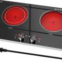 2 Burner Electric Cooktop 24 Inch, 120V Electric Stove Top with Countertop & Built-in Design, 1800W Knob Control Radiant Ceramic Cooktop with Safety Lock, 9 Level Power, 99 Min Timer - Plug in