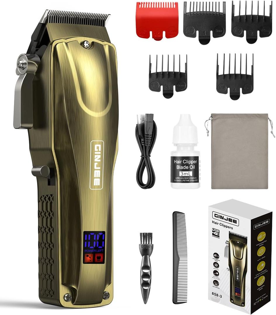 Hair Clippers for Men, Cordless & Corded Barber Clipper with 5Hrs Runtime, 7000RPM Rotary Motor & LED Display, Waterproof Professional Hair Cutting Kit for Men and Home Use (Gold)