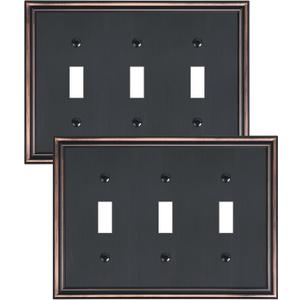 2-Pack Triple Toggle Light Switch Cover Plate, Durable Solid Zinc Alloy Decorative Switch Plate Covers, Aged Bronze 3 Gang Wall Plate, Corrosion Resistant