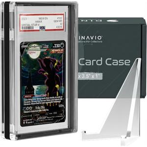 Dinavio Crafthouse PSA Graded Card Display Acrylic Case for Standard PSA and CGC Slabs - Slab Case - PSA Card Case - Graded Card Display Case - Updated Dimensions - Stand Included (Black Border)