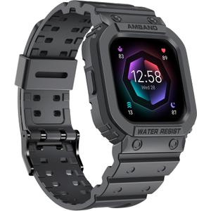 amBand Compatible for Fitbit Versa 4/3/2/ Fitbit Versa Lite/Fitbit Sense 2/ Fitbit Sense Bands with Case, Protective Smartwatch Case Strap Rugged Sport Protector Wristbands Men Gray