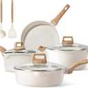 CAROTE Pots and Pans Set Nonstick, White Granite Induction Kitchen Cookware Set, 9 Pcs Non Stick Cooking Set w/Frying Pans & Saucepans