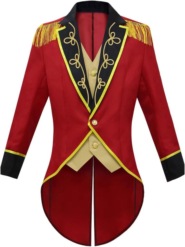 chenggong Adult Circus Leader Costume Men Vintage Tailcoat Jacket (Large, Red)