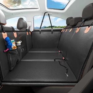 Back Seat Extender for Dogs Upgraded Anti-Scratch PU Leather, Hard Bottom Dog Car Seat Cover for Back Seat, Backseat Extender for Dogs, Waterproof Dog Hammock for Car, SUV, Small Truck, Black