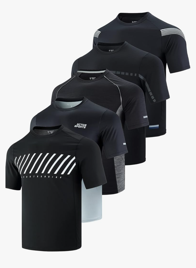 5 Pack Men’s Active Quick Dry Crew Neck T Shirts | Athletic Running Gym Workout Short Sleeve Tee Tops Bulk M