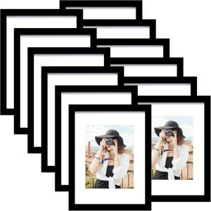 Picrit 8x12 Picture Frame Set of 12, Display 6x8 with Mat or 8x12 without Mat, Photo Frames for Wall Mounting or Table Top Display, Black