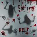 2 x Halloween Decorations, Window Stickers, Scary Bloody Handprint Skullprint Footprint Decals for Window Floor Glass Bathroom Indoor Outdoor Party Decor5 Styles