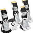 VTech IS8121-4 Super Long Range Cordless Phone 2300 Ft, DECT 6.0 Bluetooth Connect to Cell, 4 Handsets, Answering Machine, Smart Call Blocker (Silver/Black)