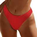 YMISAN Women's Bikini Swim Bottom Briefs Ribbed High Cut Mid Waist Cheeky Bathing Suit Bottom Red Size L