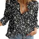2 x Dokotoo Women's Casual V Neck Alicia Floral Print Roll Up Long Sleeve Chiffon Button Down Blouses Bohemian Top Shirts